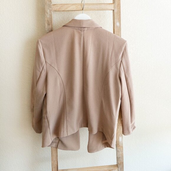 Bar III Size Petite Large Tan Warm Ginger Open Front Jacket with Ruched Sleeves - Picture 5 of 6